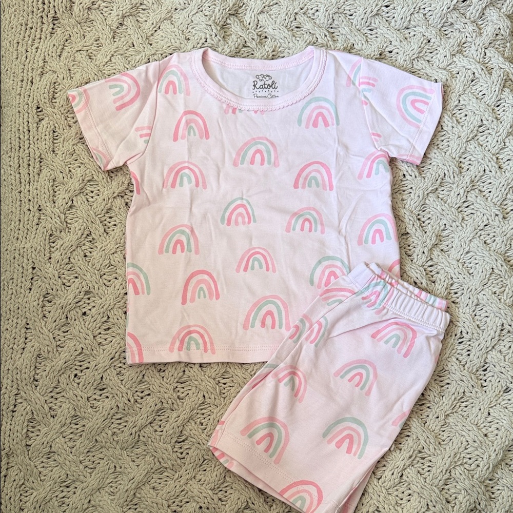 Pink and Green Rainbow Pajama Set -  100% Pima cotton